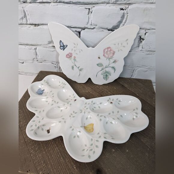 Lenox Butterfly Meadow Egg Platter Butterfly shape and Trivet set - Picture 1 of 7